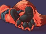  accipitrina_(character) claws foot_focus fur hindpaw lying mammal pawpads paws raccoon red_fur soles supscooterr_(artist) toe_claws 