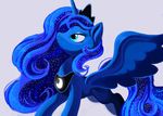  2015 blue_eyes blue_feathers blue_fur blue_hair cosmic_hair crown equine feathered_wings feathers female feral friendship_is_magic fur hair hi_res horn jewelry mammal my_little_pony necklace princess_luna_(mlp) shira-hedgie simple_background solo spread_wings white_background winged_unicorn wings 