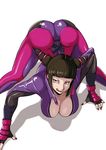  :q all_fours ass bent_over black_hair bodysuit breasts cleavage downblouse drill_hair gloves han_juri large_breasts licking_lips looking_at_viewer naughty_face popped_collar purple_bodysuit purple_eyes raised_eyebrow sho1027 short_hair simple_background smile solo street_fighter street_fighter_v thighs tongue tongue_out top-down_bottom-up twin_drills unzipped white_background 