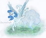  absurd_res blue_feathers blue_fur blue_hair cutie_mark dawn22eagle equine eyelashes eyes_closed fan_character feathered_wings feathers female feral flying fur hair hi_res hooves mammal my_little_pony open_mouth overpowered_scan pegasus simple_background solo tongue traditional_media_(artwork) tree white_background wings 