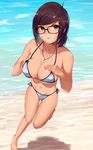  alternate_hairstyle bad_id bad_pixiv_id bangs bare_shoulders barefoot beach bikini black-framed_eyewear bob_cut breast_suppress breasts brown_eyes brown_hair cleavage closed_mouth covered_nipples deep_skin eyelashes glasses grey_bikini grey_swimsuit groin halter_top halterneck hands_on_own_chest highres jewelry large_breasts leg_up lips looking_at_viewer mei_(overwatch) midriff navel necklace ocean outdoors overwatch pink_lips short_hair side-tie_bikini sidelocks solo standing standing_on_one_leg strap_gap string_bikini swept_bangs swimsuit thigh_gap underboob wading water waves wet wet_clothes wet_swimsuit wujia_xiaozi 