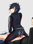  2boys ass bed body_hair cum cum_on_ass erection eyepatch lying male_focus multiple_boys naughty_face penis shokudaikiri_mitsutada straddling tagme touken_ranbu yaoi 