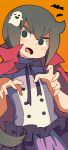 1girl black_hair cape claw_pose constanze_amalie_von_braunschbank-albrechtsberger fangs ghost_hair_ornament halloween highres little_witch_academia long_ponytail nakkasu open_mouth solid_eyes solo vampire_costume 