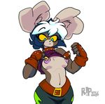  anthro bear belt blue_eyes blush breasts clothed clothing clothing_lift domino female fingerless_gloves fortissima&#039;s_treasure_hunters fur gloves hair hybrid koala looking_down mammal marsupial nails navel nipple_piercing nipples panda pants piercing piercing_pull r!p raised_eyebrow shirt shirt_lift solo 