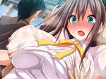  aqua_eyes artist_request breast_grab brown_hair character_request chikan game_cg long_hair school_uniform source_request surprised tagme 