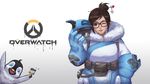  bird black-framed_eyewear brown_eyes brown_hair coat copyright_name fur_trim glasses hair_bun hair_ornament hair_stick highres logo mei_(overwatch) one_eye_closed overwatch paintbrush penguin qian_yi short_hair smile solo 