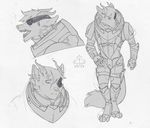  anthro armor canine diesel_wiesel fangs fox looking_at_viewer male mammal monochrome multiple_images open_mouth simple_background solo standing teeth tongue 
