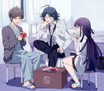  2boys bad_id bad_pixiv_id card danganronpa danganronpa/zero doctor hinata_hajime long_hair matsuda_yasuke mole mole_under_eye multiple_boys nurse okuragon playing_card purple_eyes purple_hair super_danganronpa_2 tsumiki_mikan 