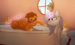  bath bathtub collar crossed_legs cutie_mark duo earth_pony equine eyes_closed fan_character female feral horn horse inside magic mammal marsminer my_little_pony partially_submerged pedicure pet pony purple_eyes smile tree underhoof unicorn venus_spring water window 