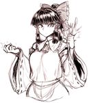  ascot bow breasts crushing detached_sleeves greyscale hair_tubes hakurei_reimu japanese_clothes medium_breasts miko monochrome nontraditional_miko solo space_jin testicles touhou wide_sleeves 