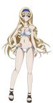  bikini blonde_hair blue_eyes blue_hairband breasts cecilia_alcott cleavage collarbone drill_hair eyebrows eyebrows_visible_through_hair full_body hairband hand_on_hip highres infinite_stratos jewelry long_hair looking_at_viewer medium_breasts navel necklace shiny shiny_skin side-tie_bikini smile solo swimsuit transparent_background white_bikini 