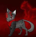  armor cat fan_character feline fur grey_fur male mammal red_eyes red_fur spirit 