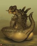  anthro big_breasts big_butt breasts butt deathclaw fallout female feral horn looking_back nude patreon scales scalie sitting solo ssocrates video_games 