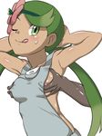  1girl breast_grab breasts dark_skin green_eyes green_hair mallow_(pokemon) pokemon pokemon_sm tagme tongue wink 