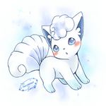  alolan_vulpix alternate_form blue_eyes blush chestnut_mouth full_body looking_at_viewer no_humans open_mouth pokemon pokemon_(creature) sparkle vulpix white whitecatandsnow 