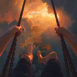  animal artist_name barefoot bird black_shorts chain cloud cloudy_sky original out_of_frame pov rhads shorts sitting sky solo sunlight sunset swing toes 