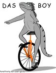  2016 animated anthro chibi dank das_(character) dinosaur goina hair long_hair meme raptor scale simple_background solo text theropod unicycle white_background 