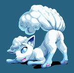  2016 alolan_vulpix anus ass_up black_nose blue_eyes butt canine fangs female feral fur goshaag hindpaw looking_back mammal open_mouth pawpads paws presenting presenting_hindquarters presenting_pussy pussy solo tongue white_fur 