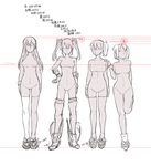  akagi_(kantai_collection) breasts cosmic_(crownclowncosmic) hand_on_hip height_chart height_difference highres hiryuu_(kantai_collection) kaga_(kantai_collection) kantai_collection long_hair medium_breasts multiple_girls nude outline short_hair socks thighhighs twintails white_background zuikaku_(kantai_collection) 