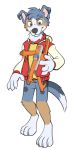  australian_shepherd canine captain_n clothed clothing controller cosplay dog front_view kade_(savestate) male mammal nintendo nintendo_entertainment_system savestate simple_background solo standing unknown_artist video_games 