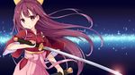  :o amemiya_ruki anchor bow breasts gradient_hair hair_bow hakama highres holding holding_sword holding_weapon japanese_clothes kamikaze_(kantai_collection) kantai_collection katana kimono long_hair looking_at_viewer meiji_schoolgirl_uniform multicolored_hair open_mouth pink_hair pink_hakama pose purple_eyes purple_hair ribbon sheath small_breasts solo sparkle standing sword tasuki weapon wind yellow_ribbon 