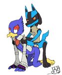  anal avian bird clothed clothing falco_lombardi lucario male male/male nintendo partially_clothed pat098 penis pok&eacute;mon simple_background star_fox video_games white_background 