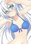  bare_shoulders bikini black_heart blush breasts cleavage long_hair looking_at_viewer medium_breasts meimu_(infinity) navel neptune_(series) solo swimsuit symbol-shaped_pupils very_long_hair white_hair 