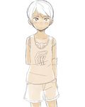  1girl dark_skin female original partially_colored satsuyo short_hair shorts simple_background solo tomboy white_background 