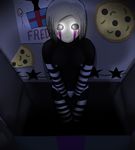  anthro arm_warmers bear black_body box breasts clothing datfurrydude detailed_background drawing duo five_nights_at_freddy&#039;s five_nights_at_freddy&#039;s_2 food garland glowing glowing_eyes hair humanoid mammal marionette_(fnaf) nipples not_furry pizza puppet_(fnaf) standing striped_clothing toy_freddy_(fnaf) video_games white_eyes white_hair white_panties 