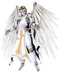  android angel angel_wings artist_name blonde_hair cross gold green_eyes highres kazuma_kaneko looking_at_viewer male_focus mechanical metatron_(megami_tensei) official_art oldschool robot_joints shin_megami_tensei solo tabard wings 