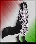  2013 abs anthro athletic big_tail black_fur black_hair cuteancuddly digital_media_(artwork) equine facial_piercing featureless_crotch front_view full-length_portrait fur gradient_background hair hair_over_eye hooves jewelry lip_piercing long_hair long_tail looking_at_viewer male mammal multicolored_fur naturally_censored navel necklace nipples nude pecs piercing portrait signature simple_background solo standing stripes two_tone_fur vincenzo_moretti white_fur white_nipples yellow_eyes zebra 