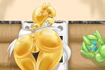  2016 apron big_breasts breasts butt clothing female goo honey_gel midori_gel nana_gel open_mouth pussy shiny simple_background slime 