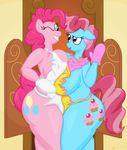  anthro apron big_breasts blue_eyes breast_squish breasts breasts_frottage clothing equine female friendship_is_magic gunpowdergreentea horse huge_breasts mammal mrs_cake_(mlp) my_little_pony oven_mitt pink_eyes pinkie_pie_(mlp) pony side_boob smile 