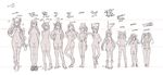  absurdres akagi_(kantai_collection) animal_ears boots breasts bunny_ears cosmic_(crownclowncosmic) hat headgear height_chart height_difference hibiki_(kantai_collection) high_heels highres i-19_(kantai_collection) kagerou_(kantai_collection) kantai_collection kongou_(kantai_collection) long_hair medium_breasts multiple_girls mutsu_(kantai_collection) nude outline shimakaze_(kantai_collection) short_hair single_thighhigh small_breasts suzuya_(kantai_collection) tenryuu_(kantai_collection) thighhighs translation_request twintails yamato_(kantai_collection) yura_(kantai_collection) 