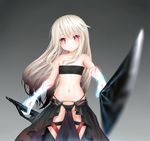  aki99 bandeau berserker berserker_(cosplay) black_panties cosplay dual_wielding fate/kaleid_liner_prisma_illya fate/stay_night fate_(series) flat_chest glowing highres holding illyasviel_von_einzbern long_hair looking_at_viewer navel panties red_eyes solo sword underwear weapon white_hair 