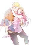  1girl blonde_hair carrying closed_eyes couple facial_mark hetero highres hyuuga_hinata long_hair naruto naruto_(series) princess_carry purple_hair smile ting uzumaki_naruto 