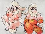  big_breasts breasts caprine dawn_bellwether disney eyewear female glasses ikiki mammal pink_skin prison_suit pussy sheep wool zootopia 