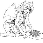  2016 anthro armor bat_pony bat_wings dagger fan_character female kevinsano kneeling melee_weapon membranous_wings monochrome my_little_pony nolegs_(oc) rope shield solo weapon wings 