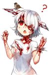  :o ? albino androgynous bird blood blood_on_face bloody_clothes bloody_hair bracelet downscaled_revision eurasian_tree_sparrow fang guro hair_over_one_eye highres impaled injury jewelry kushizashi-chan looking_up md5_mismatch mikan_(ama_no_hakoniwa) open_mouth original red_eyes resized shirt short_hair short_sleeves simple_background solo sparrow spiked_bracelet spikes stabbed upper_body upscaled white_background white_hair white_shirt 