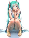  arm_support bare_legs bare_shoulders blue_dress blue_eyes blue_hair blue_nails collarbone colored_eyelashes commentary_request dress feet floral_print full_body hair_between_eyes hair_ornament hand_on_own_cheek hatsune_miku high_heels knees_together_feet_apart long_hair looking_at_viewer nail_polish no_legwear no_socks off_shoulder open_toe_shoes panties pantyshot pantyshot_(squatting) pigeon-toed sandals shoes sleeveless sleeveless_dress smile solo squatting strap_slip strappy_heels striped striped_panties toenail_polish toes transparent_background twintails underwear upskirt very_long_hair vocaloid wokada 