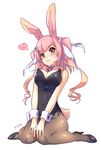  animal_ears artist_name breasts bunny_day bunny_ears bunny_girl bunny_tail bunnysuit cleavage dated detached_collar heart kawagoe_pochi large_breasts leotard long_hair original pantyhose pink_hair red_eyes signature solo tail twintails wrist_cuffs 