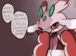  blush dialogue english_text female ironscrewy lurantis open_mouth red_eyes speech_bubble suggestive talking_to_viewer text tongue tongue_out 