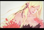  bare_shoulders blonde_hair breasts cleavage closed_eyes crying flower kiss-shot_acerola-orion_heart-under-blade kizumonogatari large_breasts long_hair madyy monogatari_(series) open_mouth pointy_ears sleeveless solo tears vampire 
