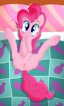  2016 anus bed blue_eyes blush earth_pony equine female feral friendship_is_magic fur hair horse looking_at_viewer lying mammal my_little_pony on_back on_bed pillow pink_fur pink_hair pinkie_pie_(mlp) pony presenting pussy rainbownspeedash smile solo spread_legs spreading 