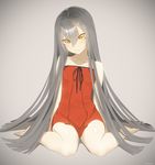  blush dress grey_hair highres long_hair looking_at_viewer original red_dress sitting sleeveless sleeveless_dress solo throtem very_long_hair wariza yellow_eyes 