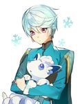  alolan_form alolan_vulpix alternate_form blush cocashy crossover male_focus mikleo_(tales) pokemon pokemon_(creature) pokemon_(game) pokemon_sm purple_eyes tales_of_(series) tales_of_zestiria vulpix white_hair 