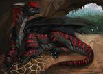  black_body cave claws dragon fareed feral hair horn jagal_(artist) long_ears male painting solo stripes western_dragon 