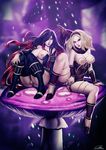  black_hair blonde_hair breasts crow_(gravity_daze) gravity_daze highres kitten_(gravity_daze) large_breasts lavah looking_at_viewer multicolored_hair multiple_girls nipples pussy red_hair sitting two-tone_hair 