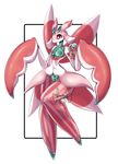  arthropod black_border border ear_piercing female green_body junkyardrabbit klefki lurantis nintendo piercing pink_body pok&eacute;ball pok&eacute;mon red_eyes red_pupils simple_background slit_pupils solo_focus staryu video_games white_background white_body 