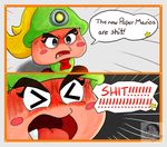  angry armor blonde_hair cute_fang dfkjr goombella hair helmet mario_bros meme necktie nintendo open_mouth paper_mario video_games yelling 